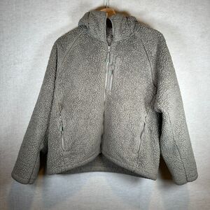 Uniqlo Sherpa Fleece Jacket Womens Small Full Zip Hooded Gray Cozy Minimalist
